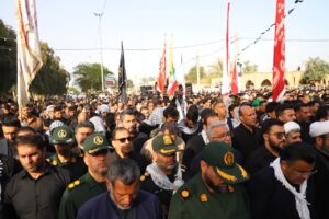 تشییع پیکر مطهر دو شهید شهرستان هویزه شهید میثم فلاح‌زاده و شهید حیدر کوتی نماینده ولی فقیه در استان خوزستان و امام جمعه اهواز