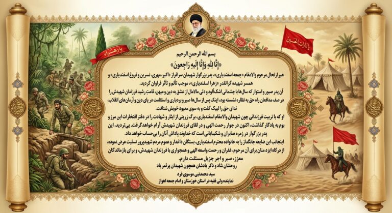 بیانیه ارتحال پدر و همسر شهیدان اسفندیاری